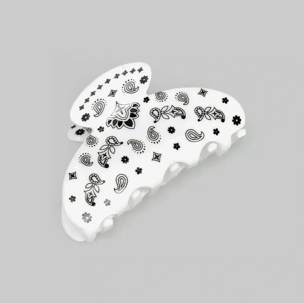 Paisley Print Hair Clip - White